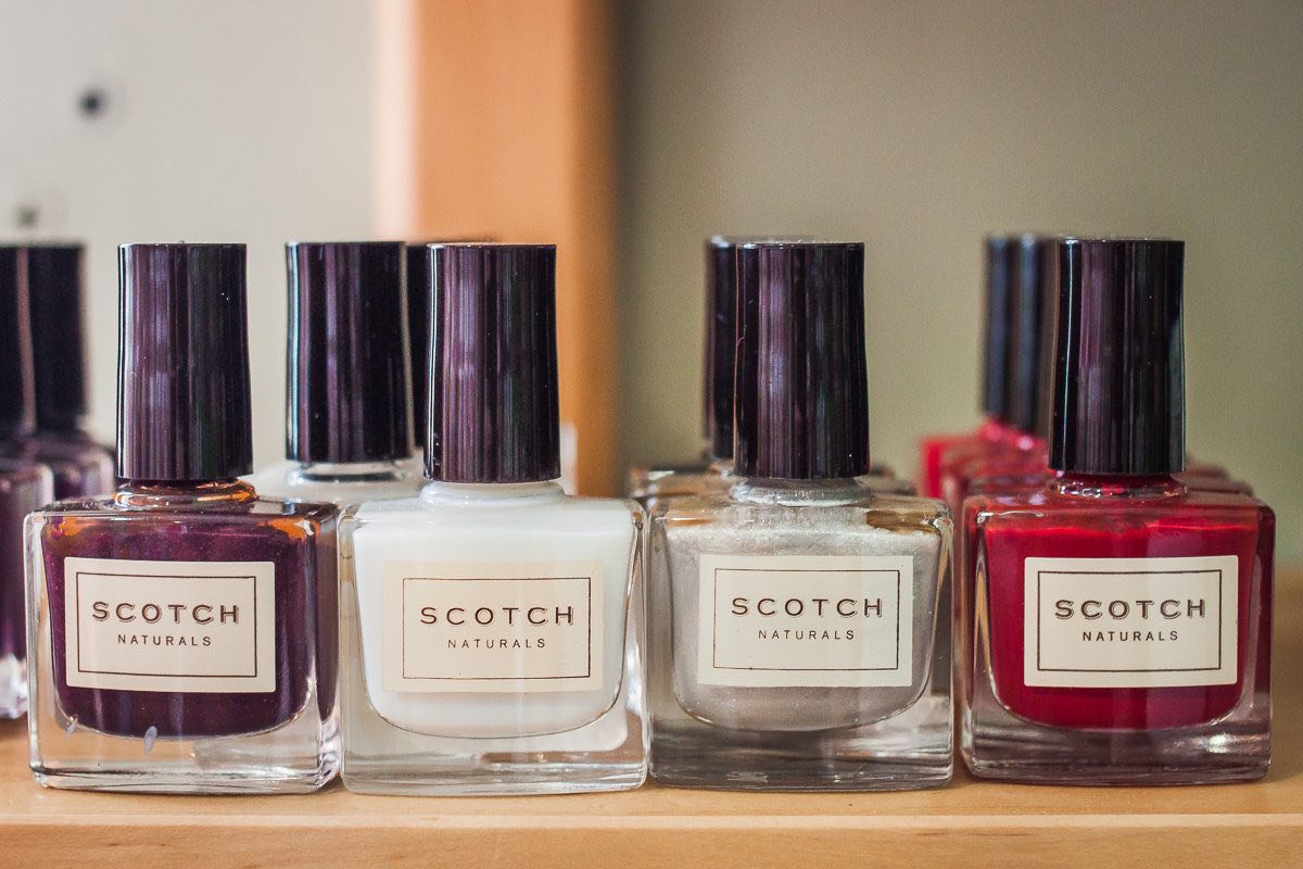 Shelf Full of Scotch Naturals Nail Polish at Granola Babies at SoCo in Costa Mesa, California