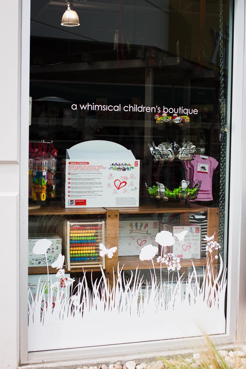 Front Window Display at Granola Babies, South Coast Collection, "A Whimsical Children's Boutique" in Costa Mesa, California