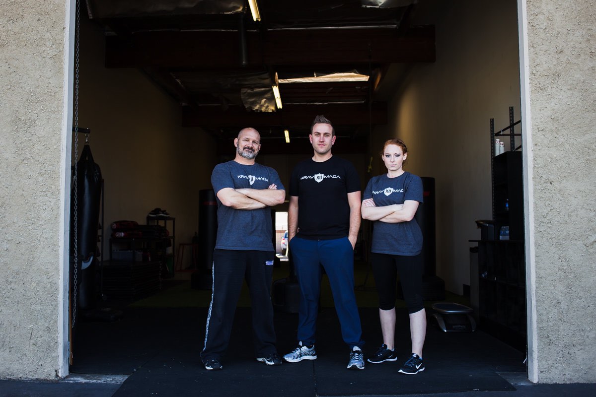 Krav Maga XD Instructor, Justin Blankenship; Founder, Joey Karam; Instructor, Brooke Evans. // photo: @byoungforeverphotog