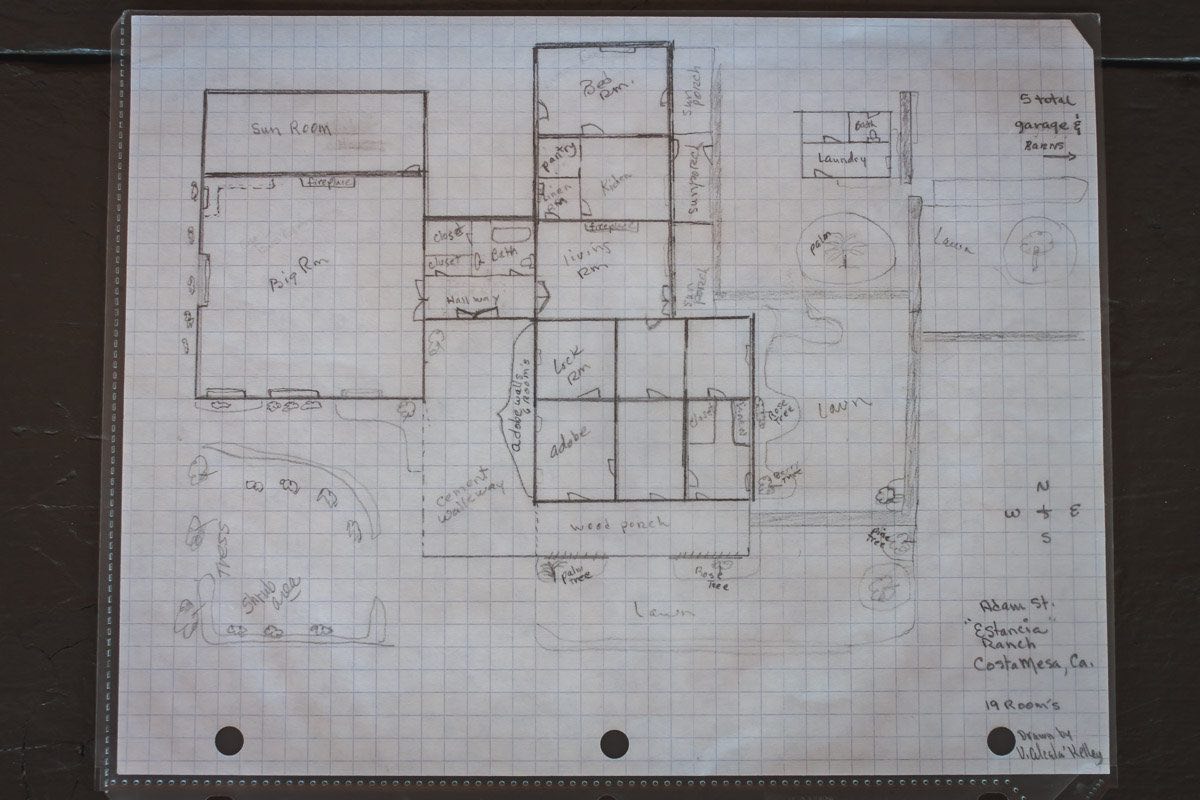 A Hand-Drawn Schematic, By Vicki Alcala-Kelley, of the Segerstrom's Estancia Ranch House