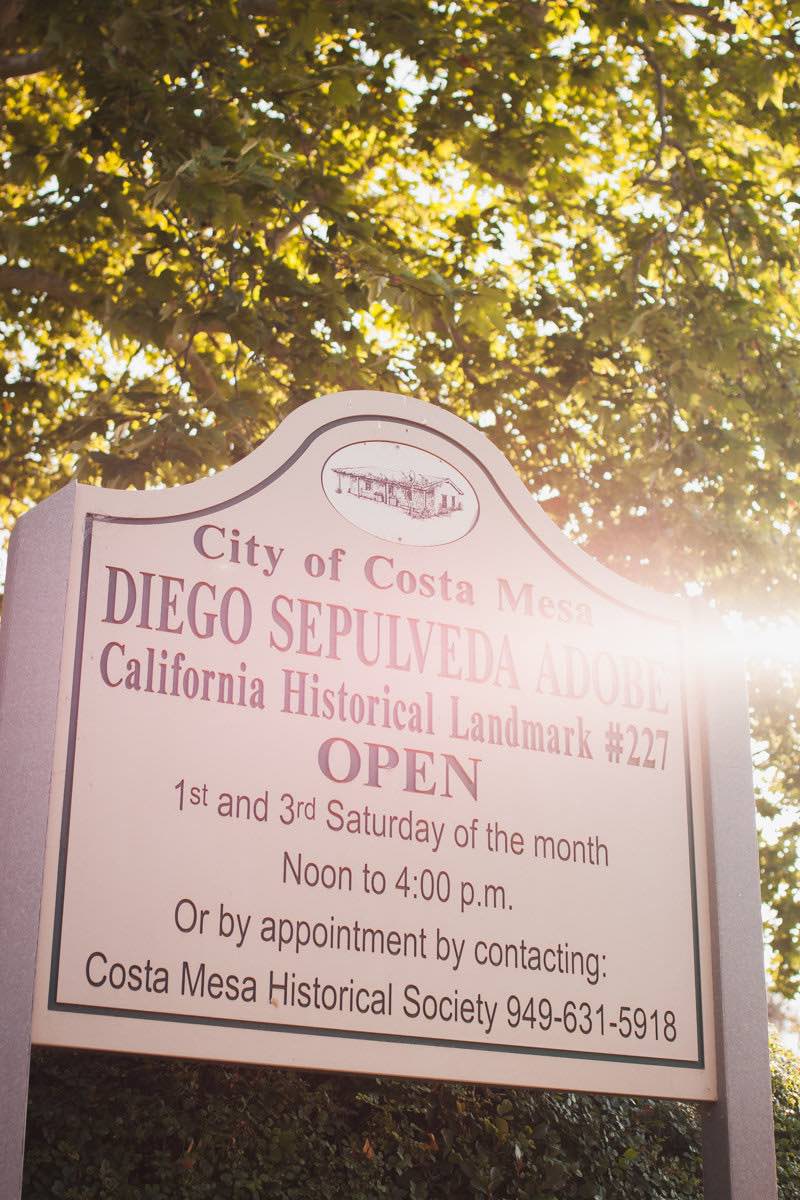 City of Costa Mesa Sign At Estancia Park For The Diego Sepulveda Adobe