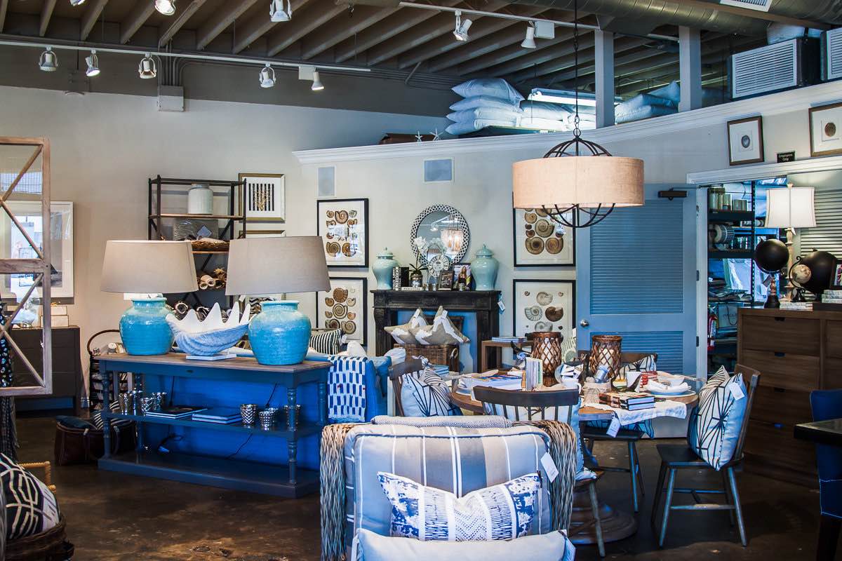 Home furnishings with Blue Accent Pieces at Gatehouse Home on 17th Street in Costa Mesa