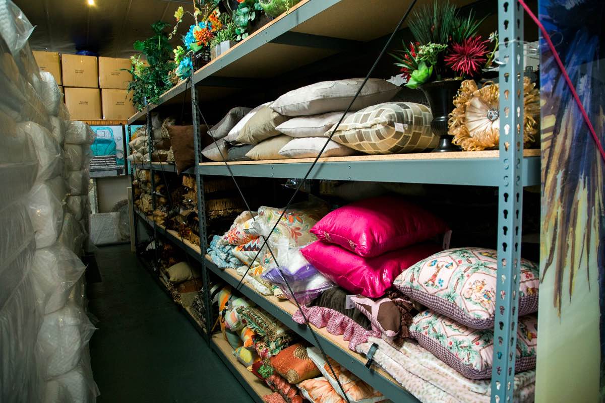 Pillows, Home Goods and Accessories Stacked High as the Eye Can See at the Furnishing Hope Warehouse