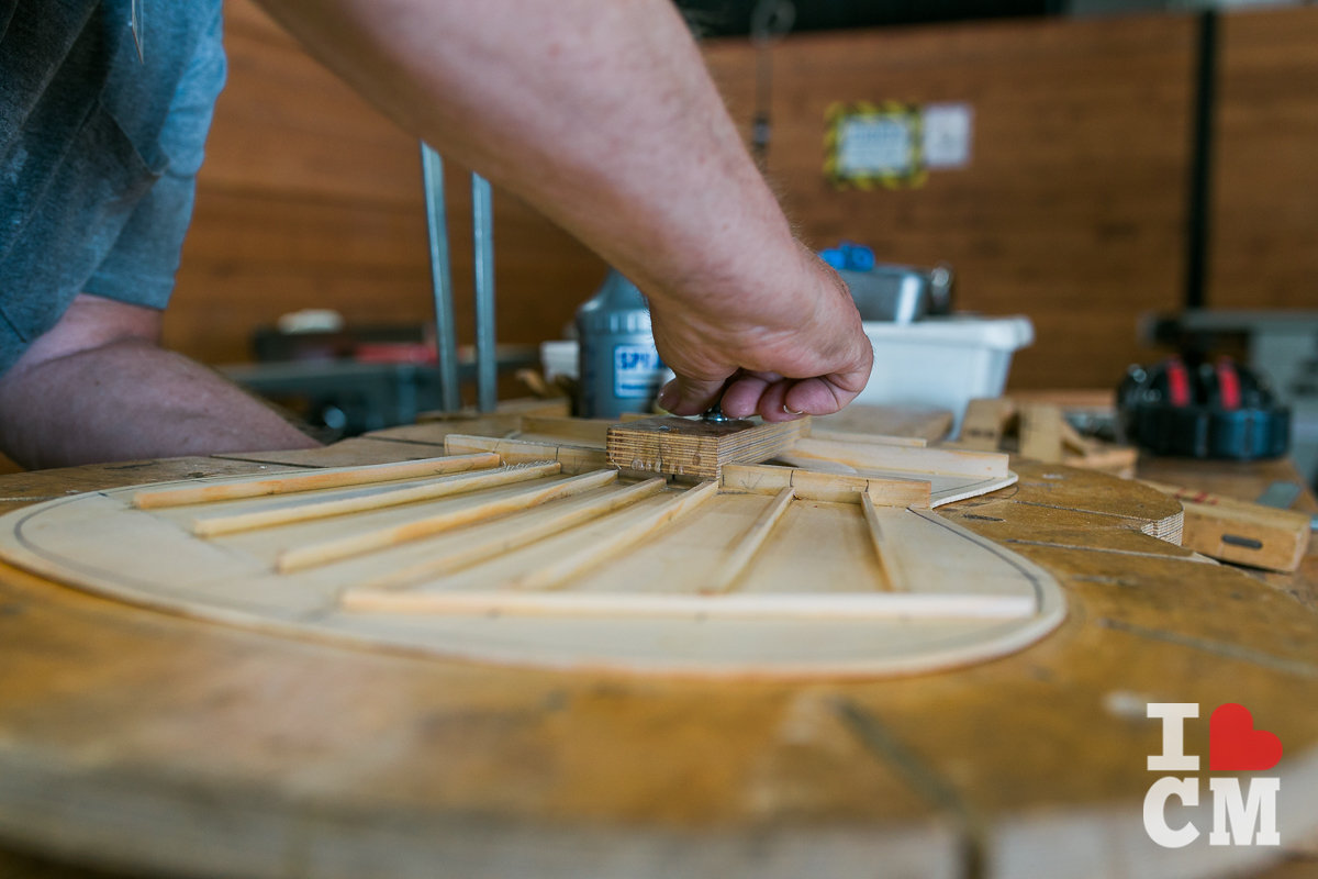 A Member Makes A Handmade Guitar At Urban Workshop, Costa Mesa in Orange County, California