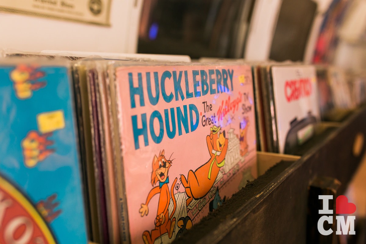 Racks of records on vinyl at Creme Tangerine Records at The Lab Anti-Mall in Costa Mesa, California