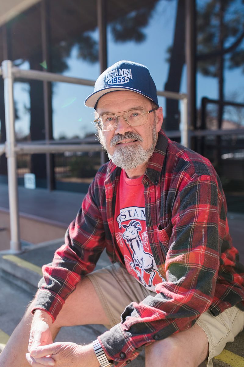 Terry Shaw on the steps of the Costa Mesa Historical Society Museum in Orange County, California