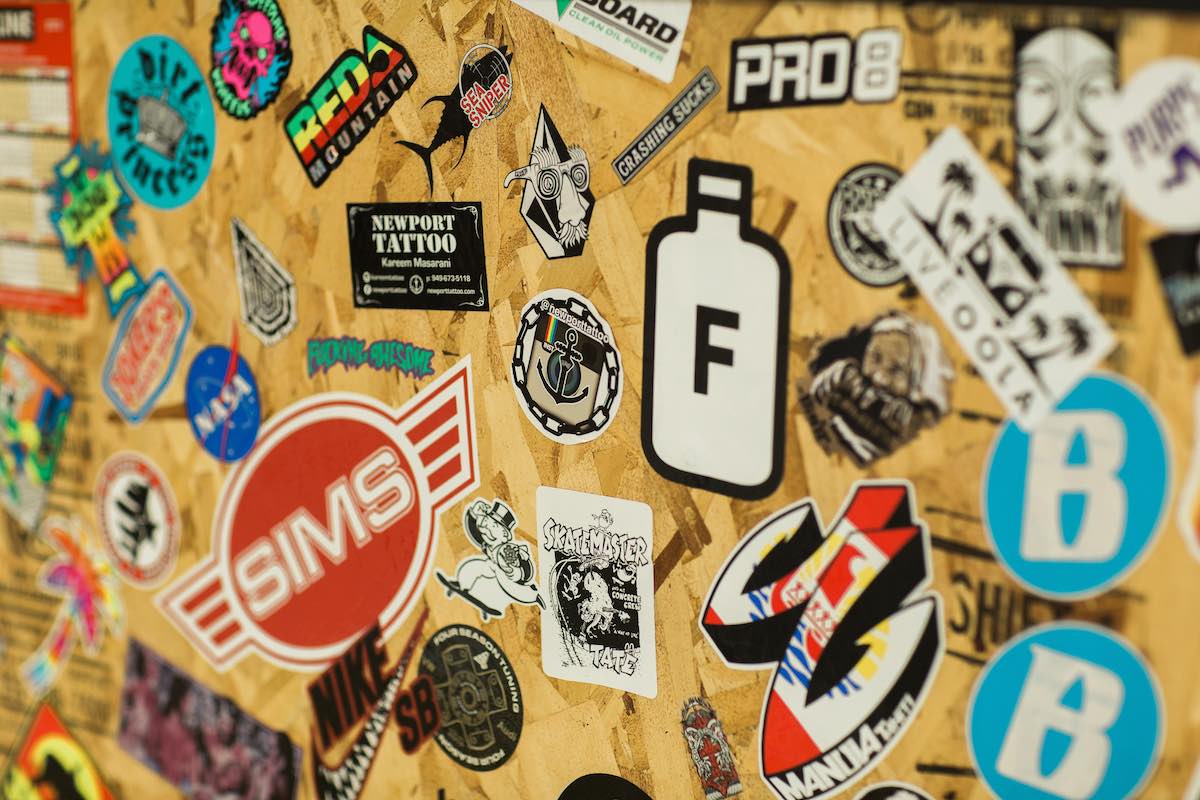 Stickers Everywhere at Inkgenda, Westside Costa Mesa, California