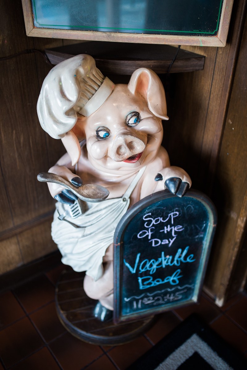 Vintage "Pig Chef" Menu Board at Dick Church's Restaurant in Costa Mesa, California