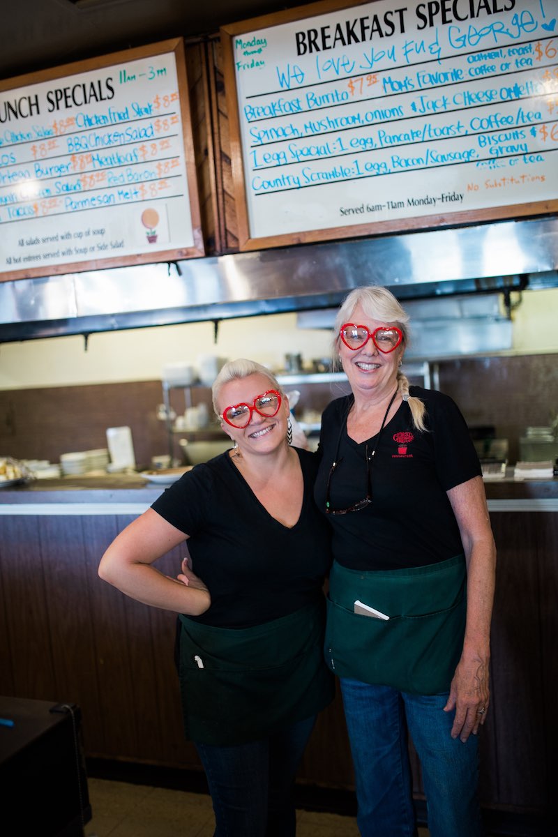 Servers, Brittany Patch and Sandra Cotten, at Dick Church's Restaurant in Costa Mesa, California