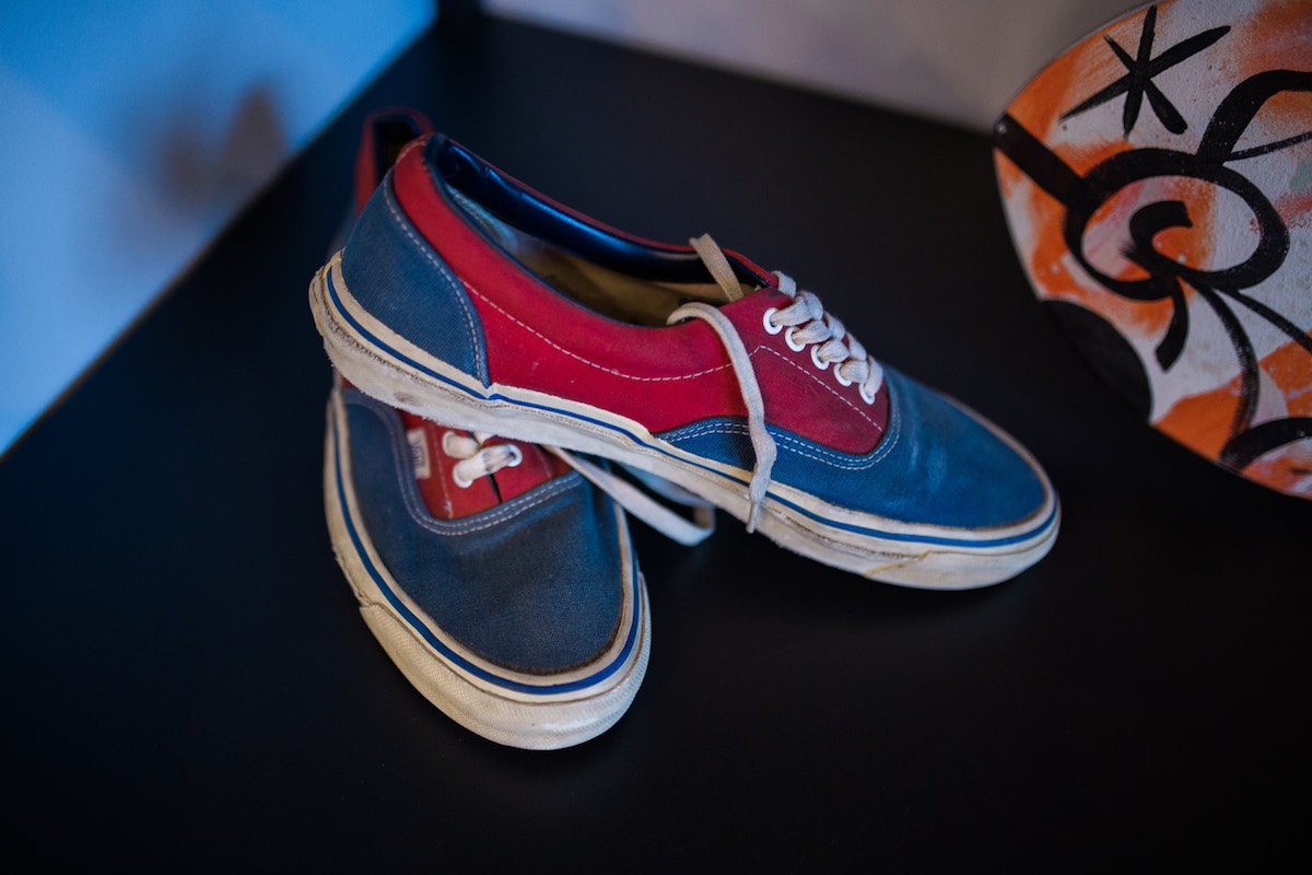 Red and Blue Retro Vans on display at Vans HQ in Costa Mesa, California. (photo: Brandy Young)