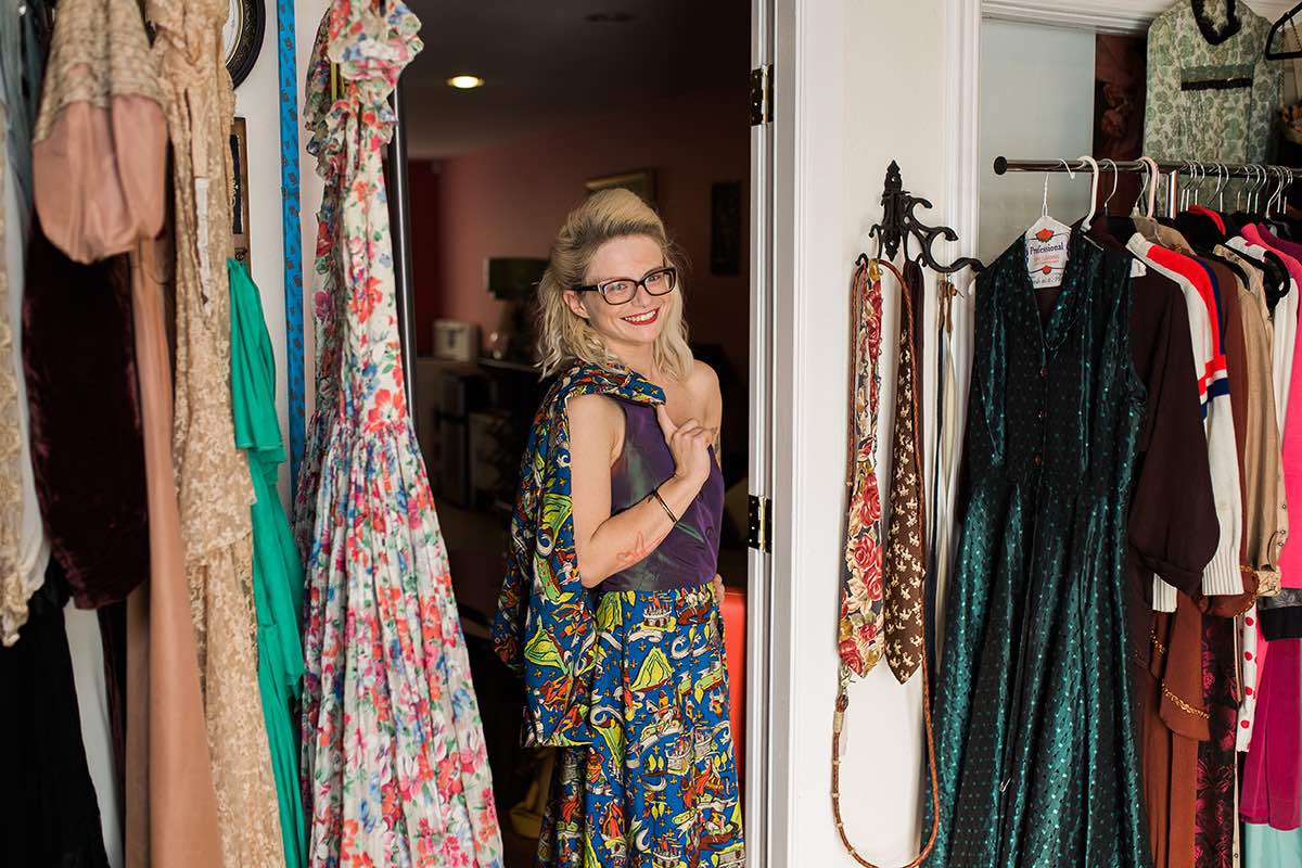 Taylor Hamby, Owner of Sputnik's Vintage, Shows Off Her One-Of-A-Kind Dress Set in Costa Mesa, California