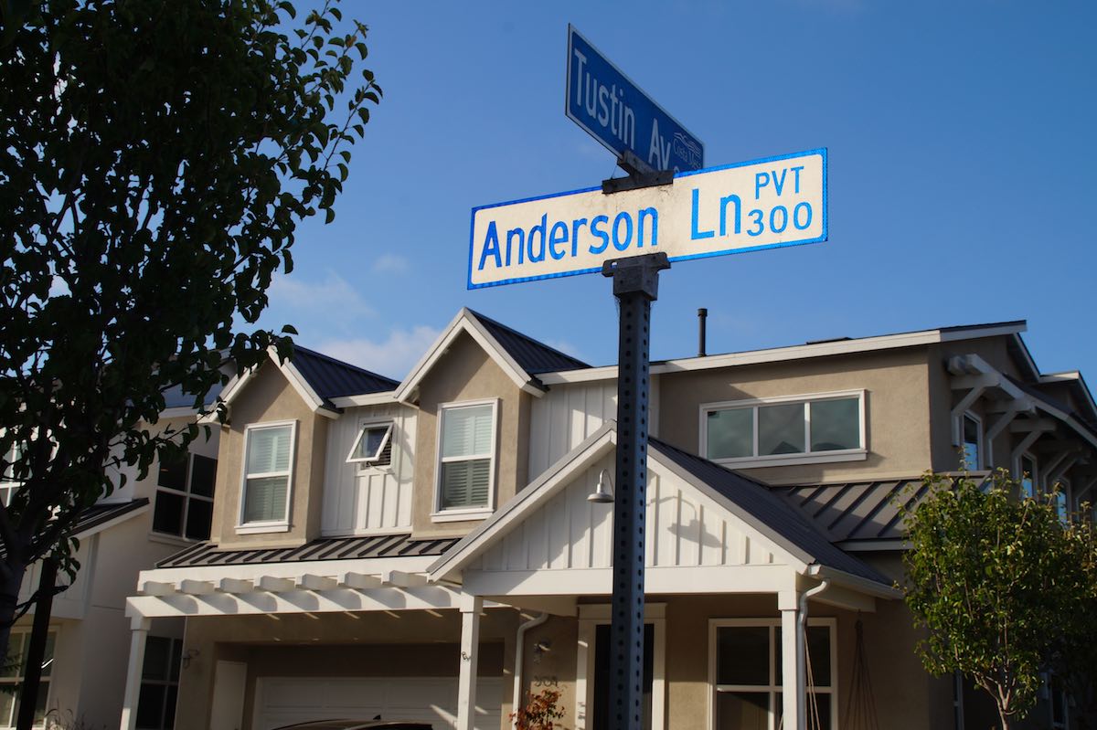 Anderson Lane, located off Tustin Avenue in the Eastside near the Boys & Girls Club, is named after the Anderson family that owned the property where the East Haven tract is now. They kept their large plot for several decades despite developer requests to buy it off them. (photo: Bradley Zint)