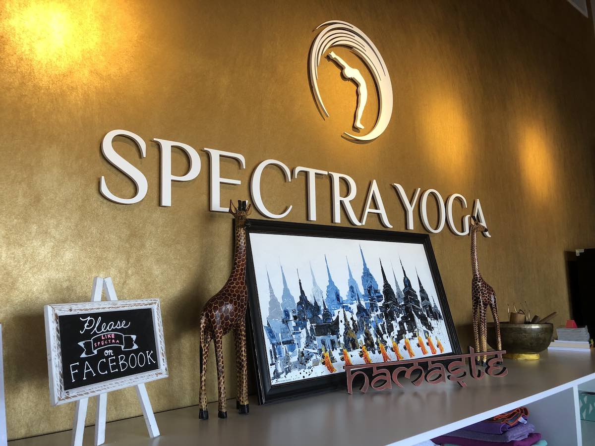 Sign for Spectra Yoga, 2701 Harbor Blvd, Suite E-1 in the Mesa Verde Center in Costa Mesa. (photo: Samantha Chagollan)
