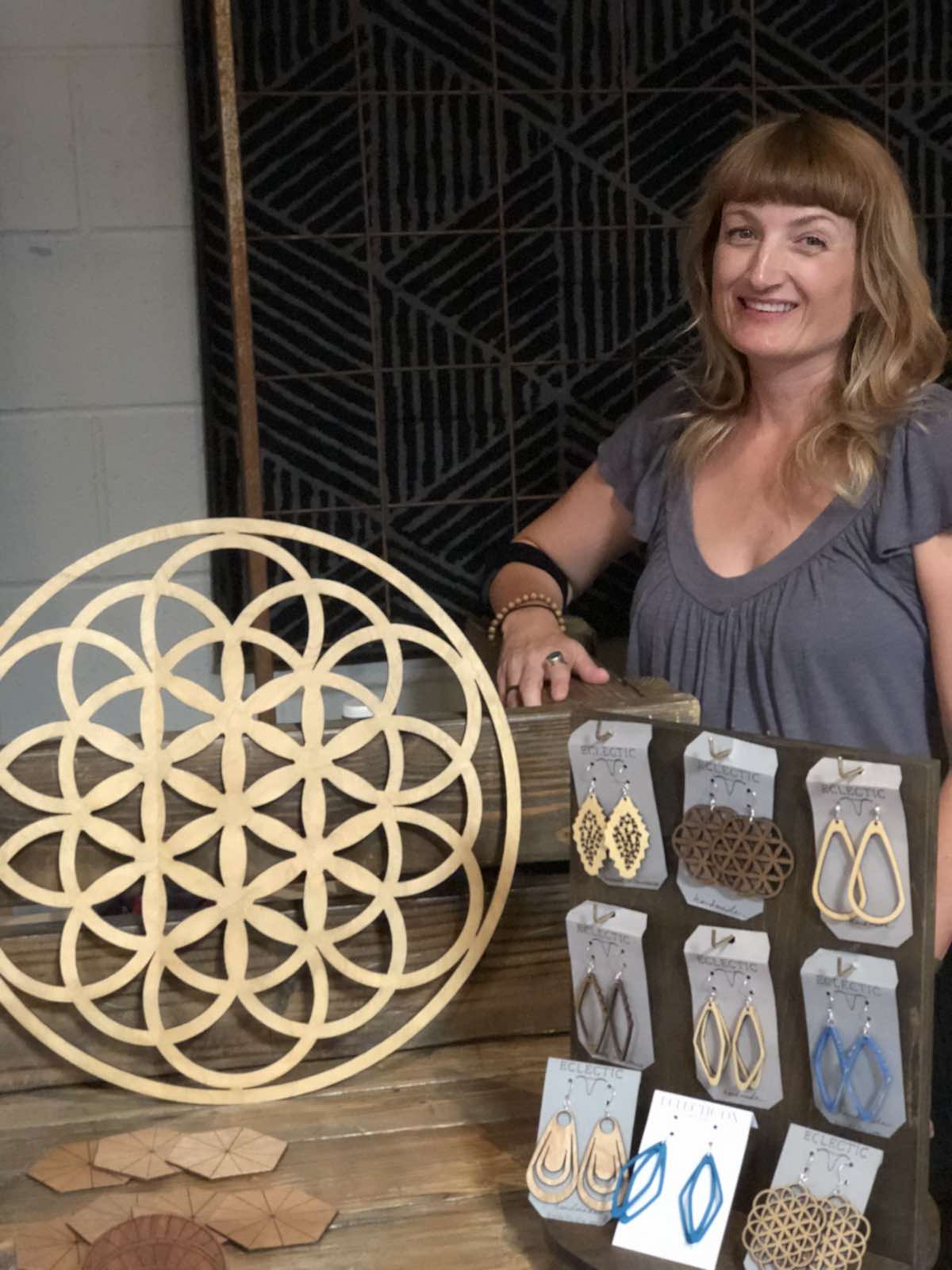 Sacred geometry and earrings, with Molly Croteau of Eclectic Ox, Costa Mesa, California (photo: Samantha Chagollan)