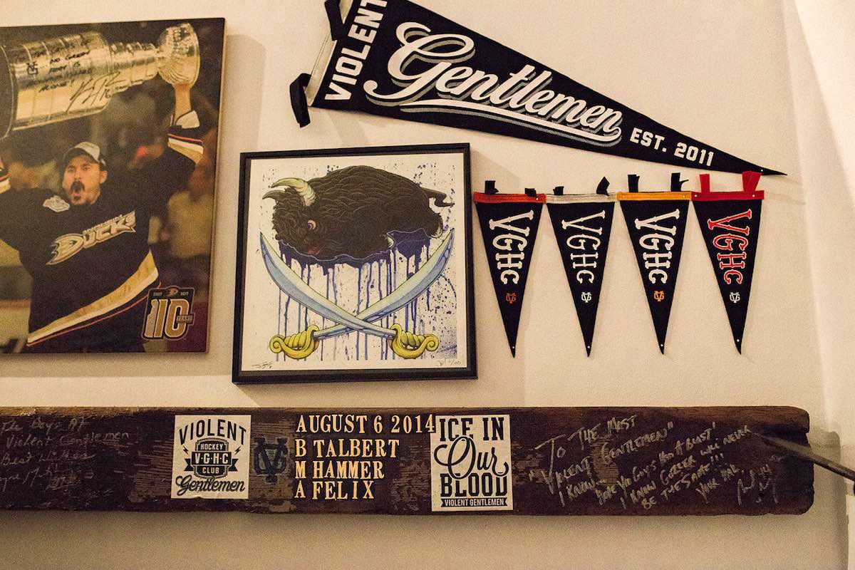 Flags and Pennants at Violent Gentlemen Hockey Club HQ in Costa Mesa, California. (photo: Brandy Young)