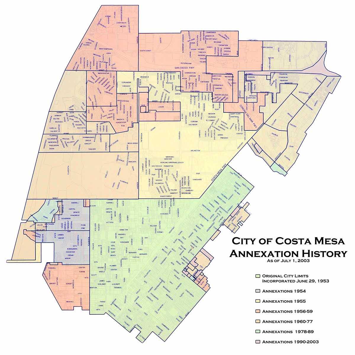 Costa Mesa bit by bit: Annexation Map for the City of Costa Mesa (courtesy of the Costa Mesa Historical Society)