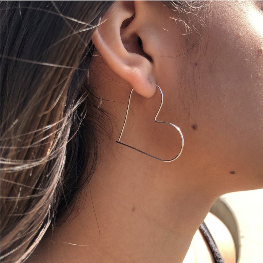 Delicate, Handmade Heart Hoop Earrings by Jewelry Artist, Laurane Elisabeth Designs in Costa Mesa, Orange County, California. (photo: Samantha Chagollan)