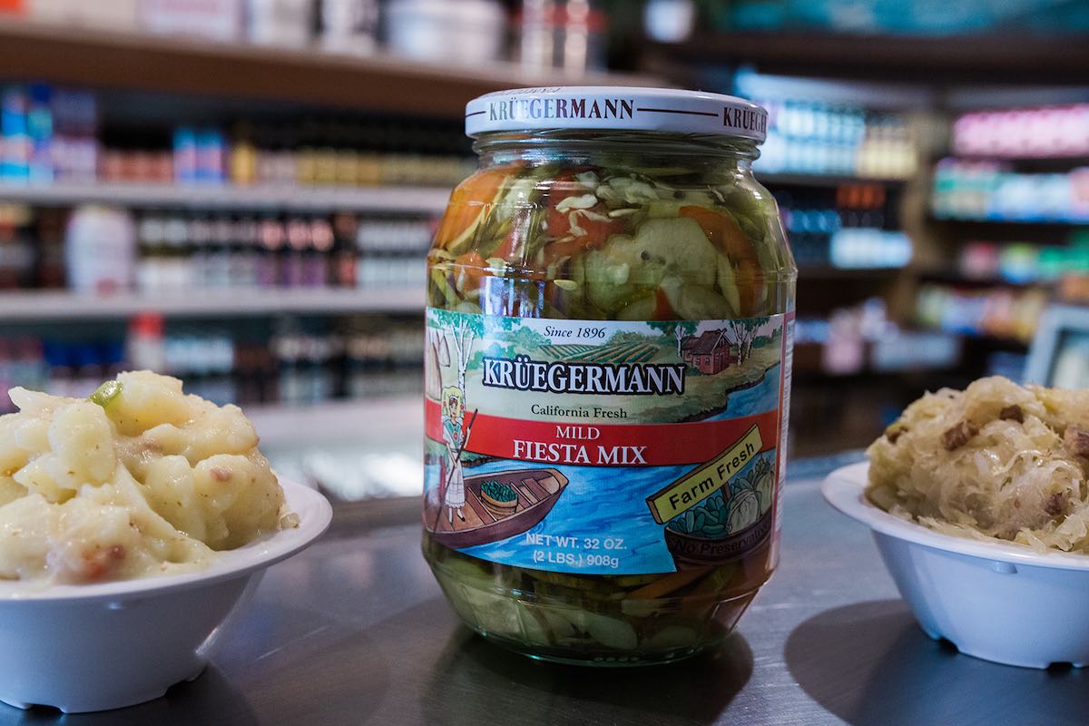 Pickled Vegetables, Sauerkraut and German Potato Salad at The Globe Deli, Costa Mesa, Orange County, California. (photo: Brandy Young)