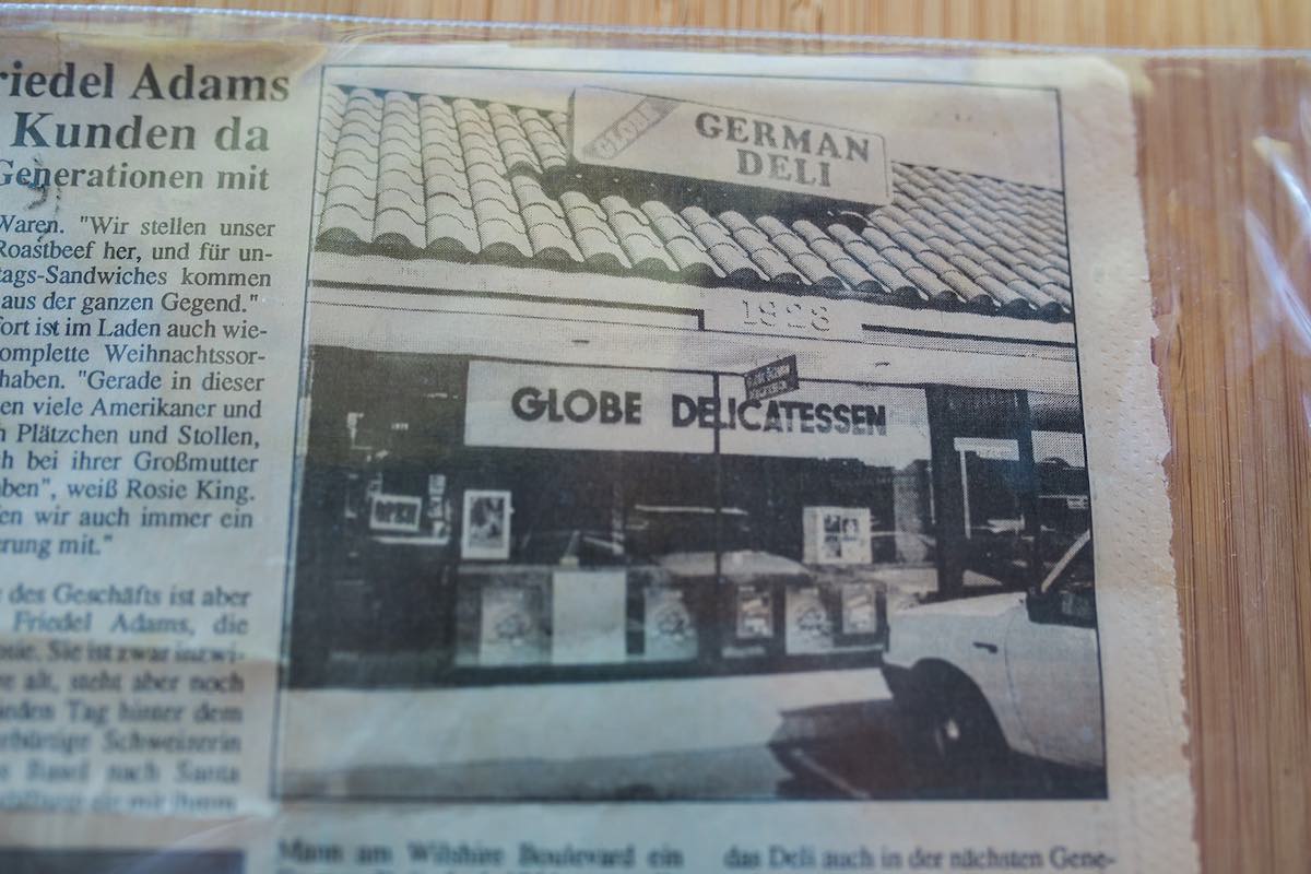Historic Deli and German Market, Since 1964: Newspaper Clipping featuring The Globe European Delicatessen in Costa Mesa, Orange County, California. (photo: Brandy Young)