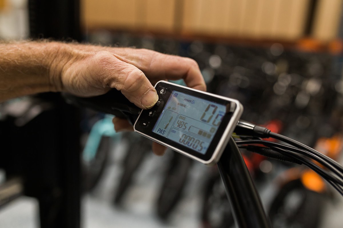 Electrical Panel on an E-Lux Electric Bike in Westside Costa Mesa, Orange County, California. (photo: Brandy Young)