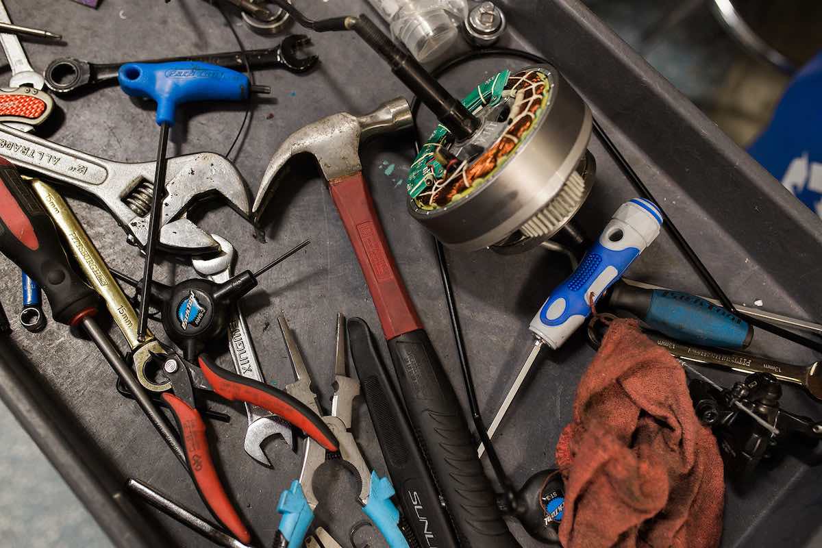 A Tray Full of Bike Mechanic Tools at E-Lux Bikes in Westside Costa Mesa, Orange County, California. (photo: Brandy Young)