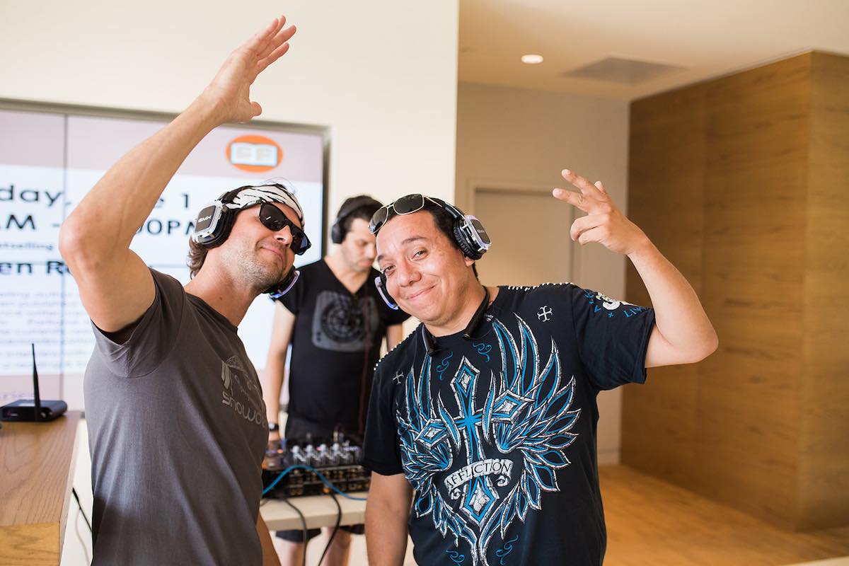 I Heart Costa Mesa: Silent Disco DJs in the Dungan Library at the Costa Mesa ArtWalk at Lions Park in Costa Mesa, Orange County, California. (photo: Brandy Young)