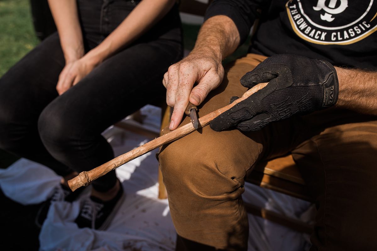 I Heart Costa Mesa: A woodworking artist whittles spoons, at the Costa Mesa ArtWalk at Lions Park in Costa Mesa, Orange County, California. (photo: Brandy Young)