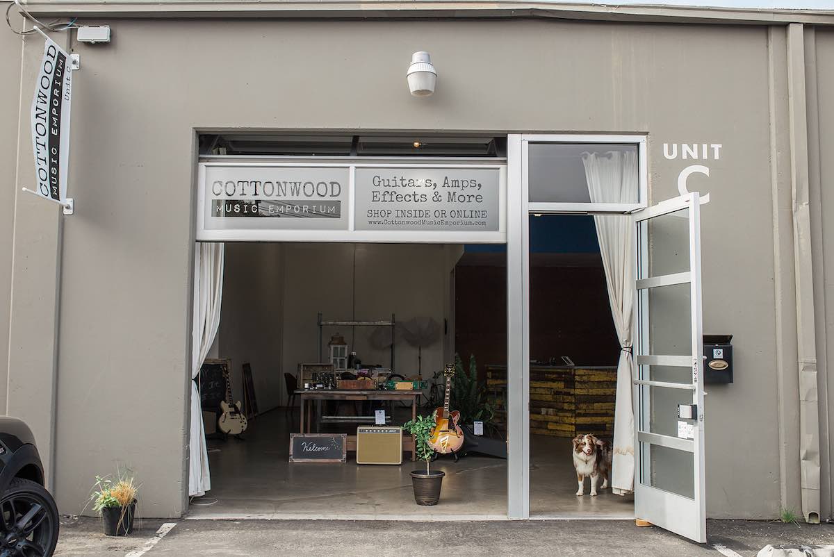 I Heart Costa Mesa: Shop dog "Bowie" looks on at Cottonwood Music Emporium in the SoBeCa district of Costa Mesa, Orange County, California.(photo: Brandy Young)