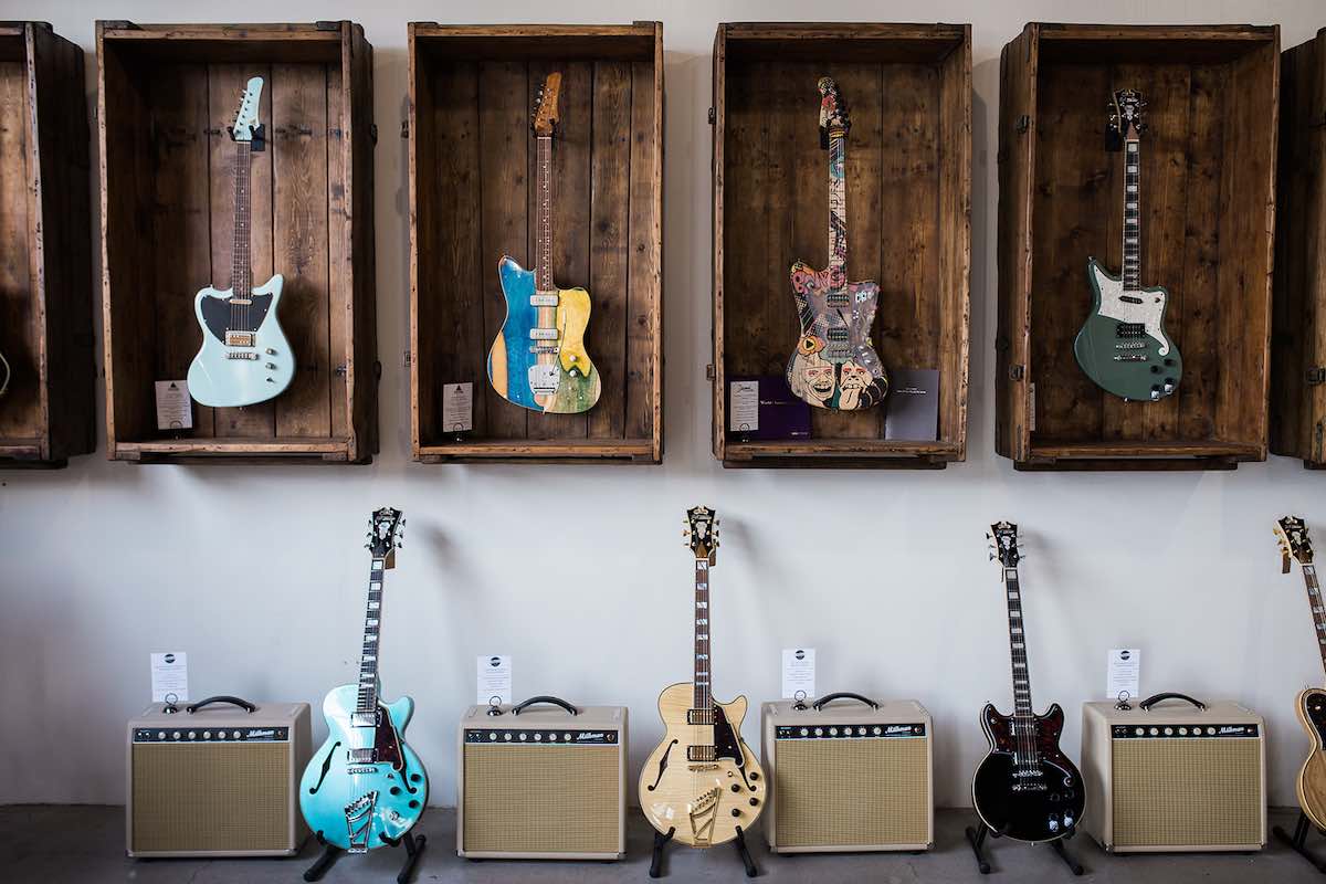 I Heart Costa Mesa: Collectible guitars on display at Cottonwood Music Emporium in the SoBeCa district of Costa Mesa, Orange County, California.(photo: Brandy Young)