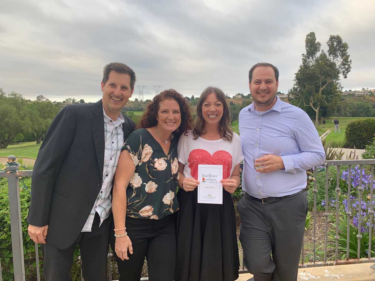 I Heart Costa Mesa: OC Press Club Awards Gala 2018, Greg Huffstutter, Brandy Young, Erin Huffstutter, Bradley Zint at The Clubhouse at Anaheim Hills Golf Course in Orange County, California.