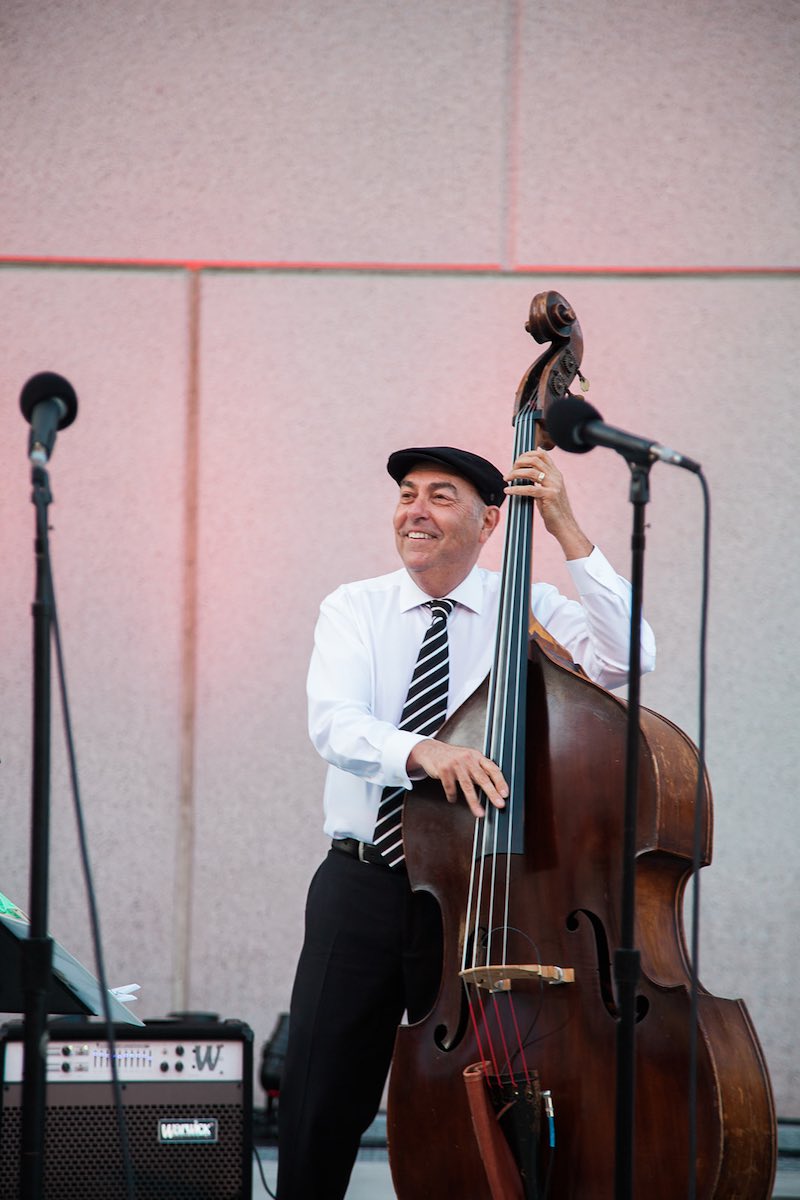 I Heart Costa Mesa: Bass Player on the Argyros Plaza at Segerstrom Center for the Arts in Costa Mesa, Orange County, California. (photo: Brandy Young)