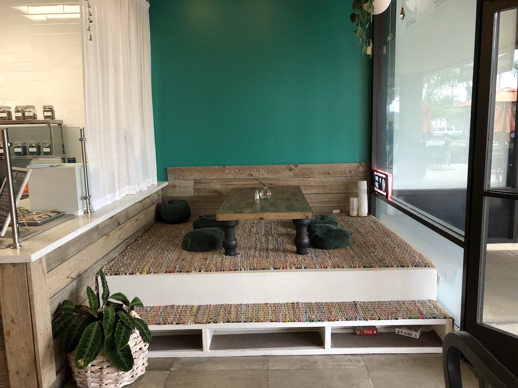 I Heart Costa Mesa: Table and Cushions at Nourish Ayurveda Cafe in Costa Mesa, Orange County, California. (photo: Samantha Chagollan)