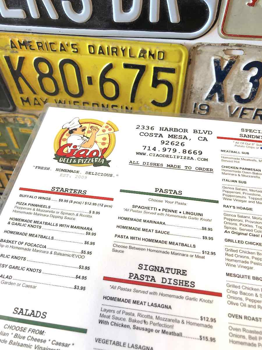 I Heart Costa Mesa: A full menu of homemade Italian dishes at Ciao! Deli and Pizzeria in Costa Mesa, Orange County, California. (photo: Samantha Chagollan)