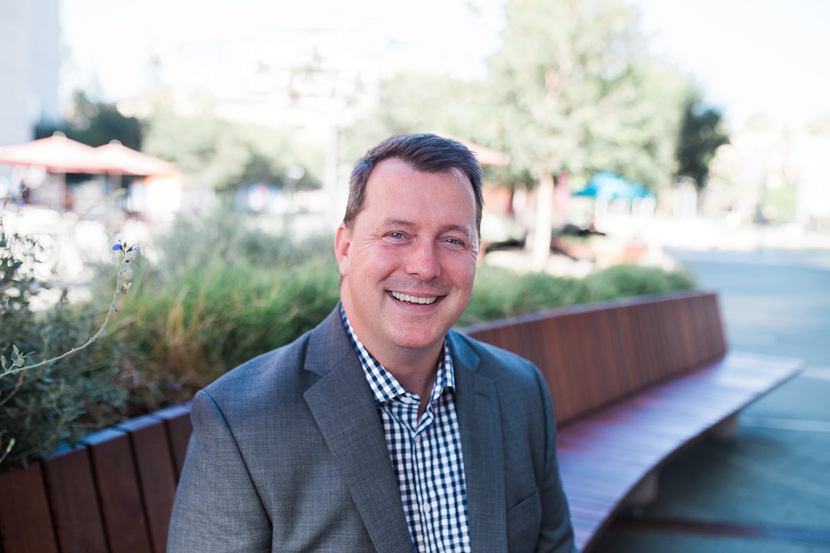 I Heart Costa Mesa: Jason Holland, Vice President of Community Engagement, on Argyros Plaza at Segerstrom Center for the Arts in Orange County, California. (photo: Brandy Young)