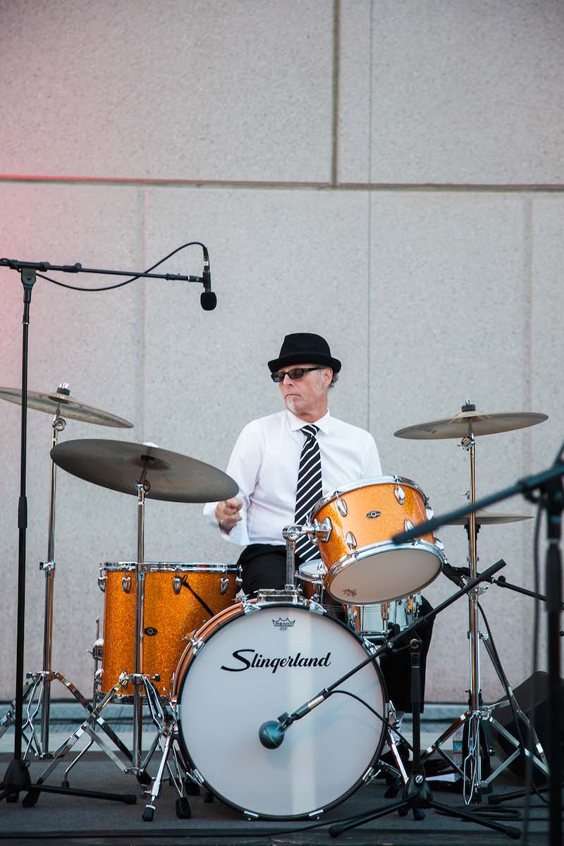 I Heart Costa Mesa: Drummer for Boyz and the Beez on stage in Argyros Plaza at SCFTA in Orange County, California. (photo: Brandy Young)