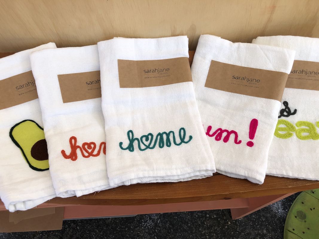 I Heart Costa Mesa: Chain Stitched, Embroidered Kitchen Towels by Sarah Jane Goods in Westside Costa Mesa, Orange County, California. (photo: Samantha Chagollan)