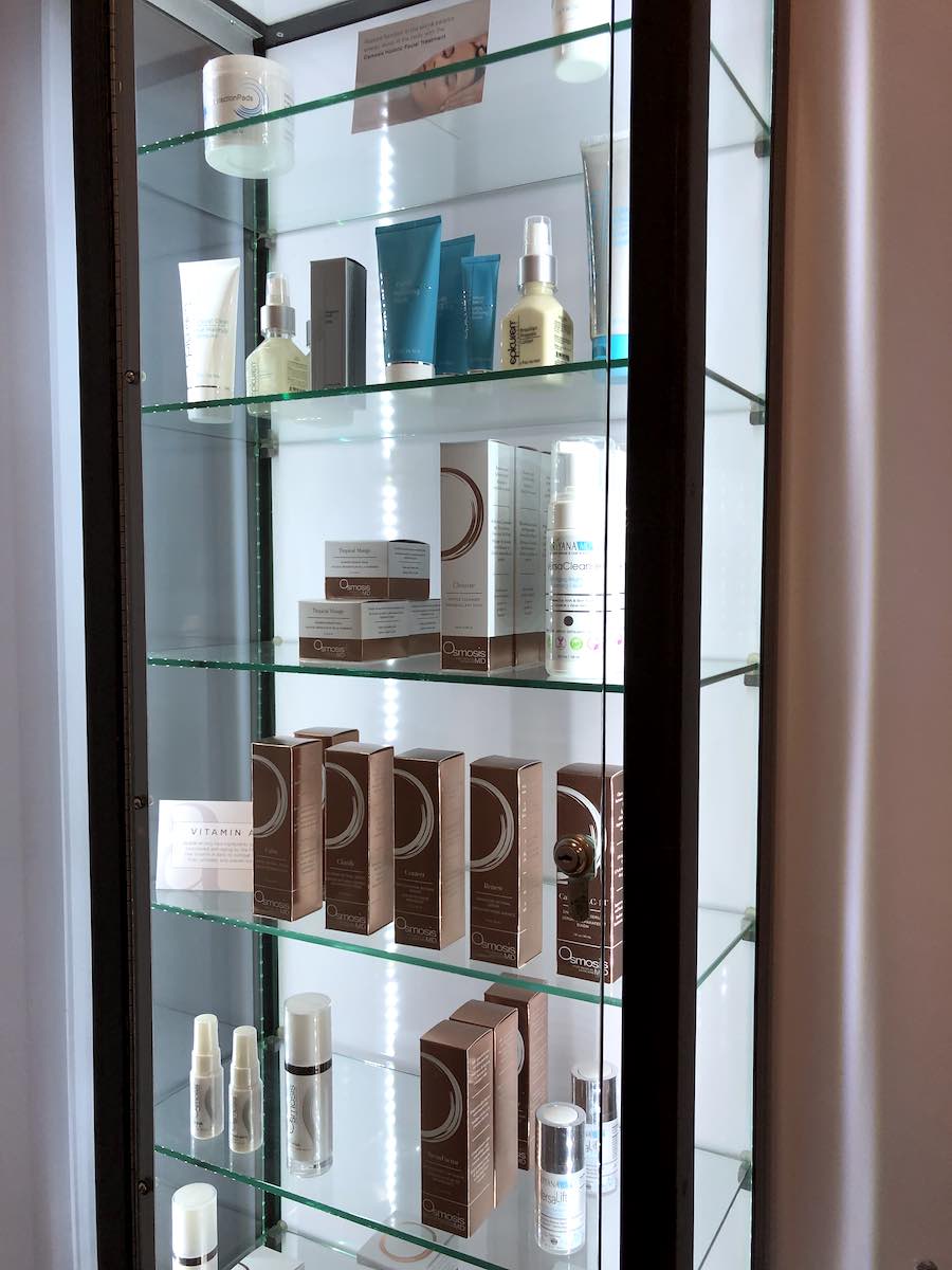 I Heart Costa Mesa: Display case of skincare products at Skin Transformation by V, in Westside Costa Mesa, Orange County, California. (photo: Samantha Chagollan)