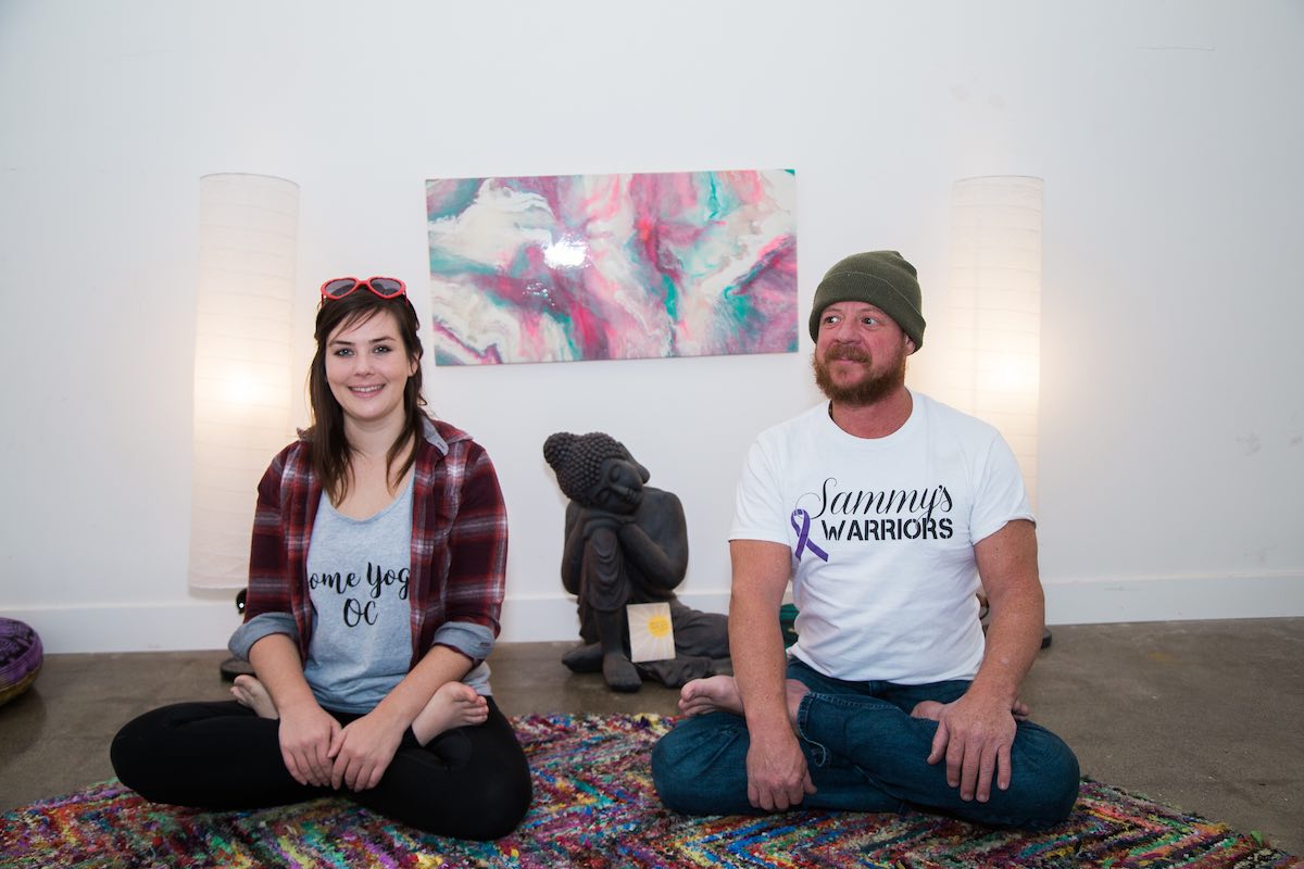 I Heart Costa Mesa: Katlyn Greiner and Scott Underwood, co-founders of Home Yoga OC, in the meditation room at Home Yoga in Westside Costa Mesa, Orange County, California. (photo: Brandy Young)