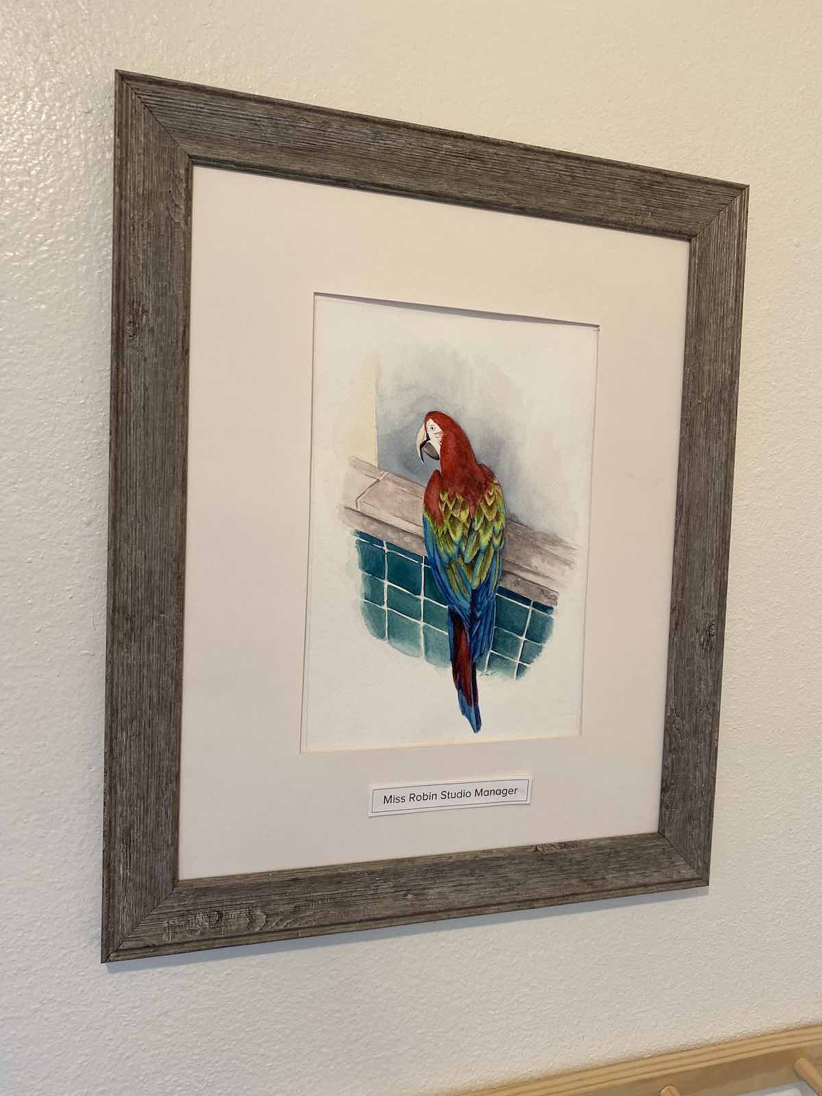 I Heart Costa Mesa: Colorful bird art by studio manager, Robin, on display at ArtSteps Costa Mesa in Orange County, California. (photo: Samantha Chagollan)