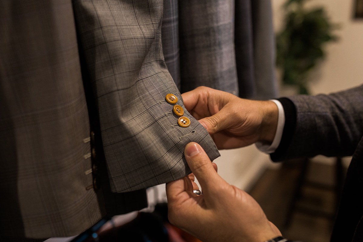 I Heart Costa Mesa: Buttons and buttonholes at The Grotto custom suits and menswear in Westside Costa Mesa, Orange County, California. (photo: Brandy Young)