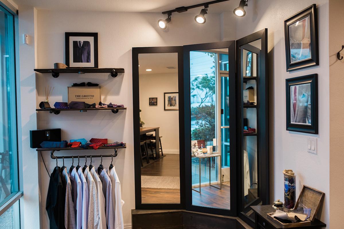 I Heart Costa Mesa: Mirror, shirts and accessories at The Grotto custom menswear in Westside Costa Mesa, Orange County, California. (photo: Brandy Young)