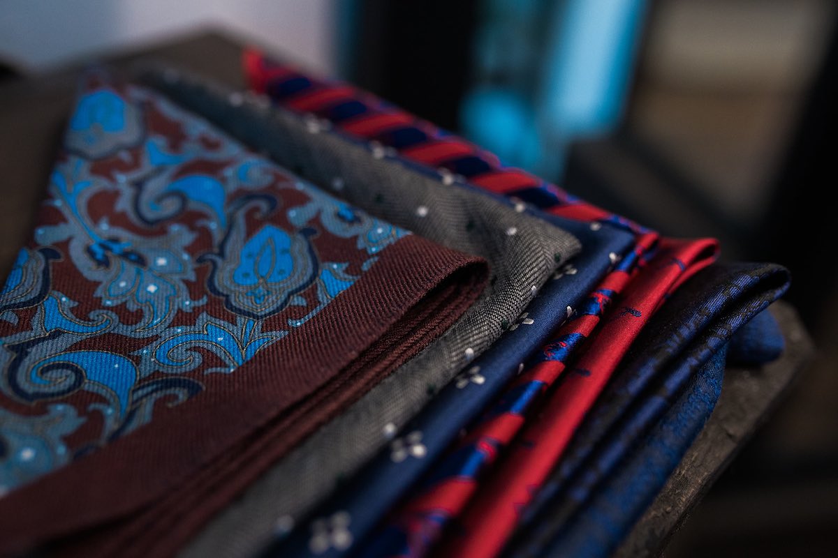 I Heart Costa Mesa: A stack of pocket squares at The Grotto custom menswear in Westside Costa Mesa, Orange County, California. (photo: Brandy Young)